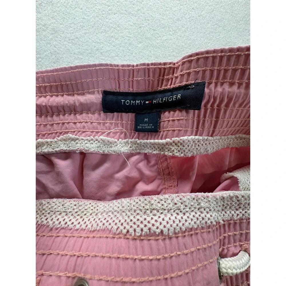 Tommy Hilfiger Mens Pink Navy Colorblock Swim Trunks Medium Drawstring Shorts